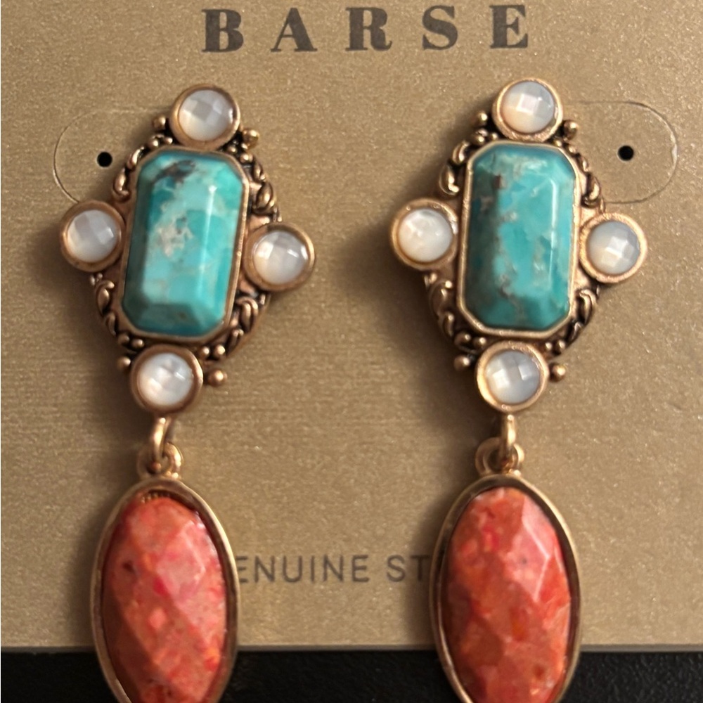Genuine Turquoise, Coral, and Mop Jewelry Set - Picture 3 of 15
